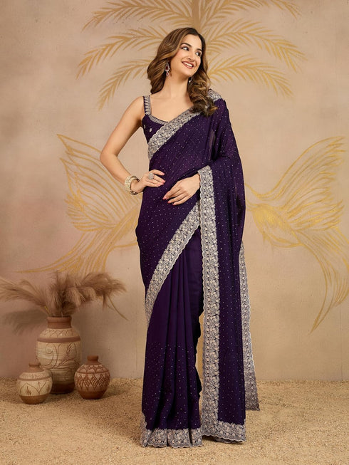 Vasthrlay Embroidery Unstitched Purple Ethnic Wear