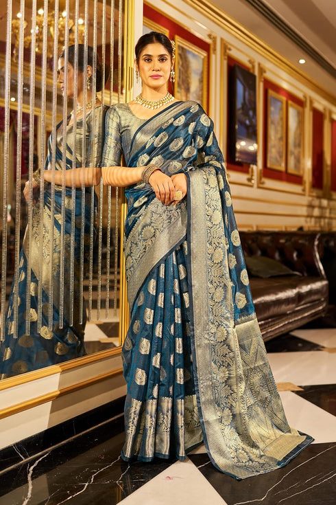 Vasthrlay Women's Organza Designer Unstitched Saree