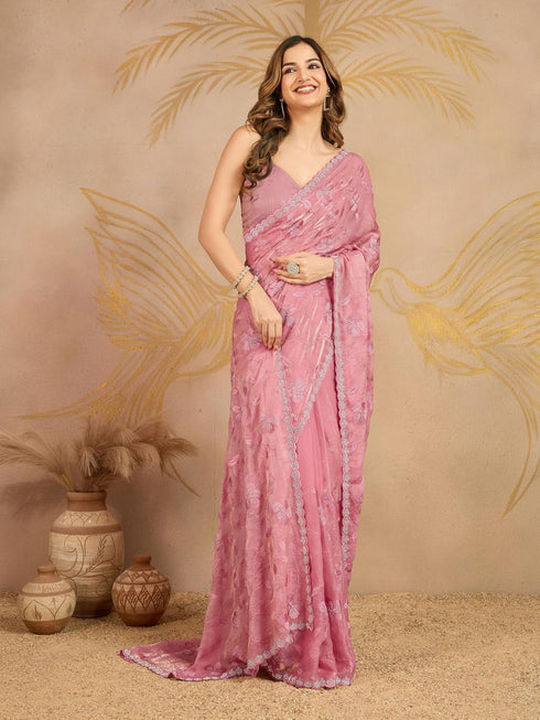 Vasthrlay Embroidery Siroski Unstitched Lightpink Ethnic Wear