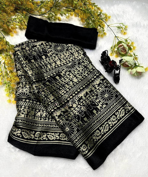 Vasthrlay Ajrakh Saree Crepe