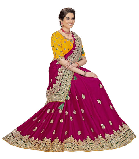 Vasthrlay Embroidery Unstitch Yellow Ethnic Wear
