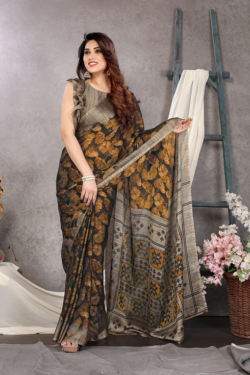Vasthrlay Fashion Chiffon Georgette Beige Ethnic Wear