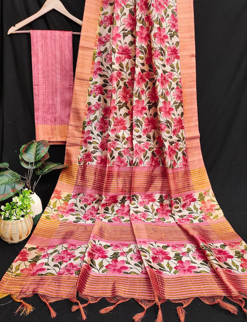 Vasthrlay Tussar Printed Contrast