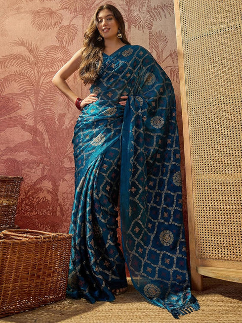 Vasthrlay Chiffon Printed Unstitched Black Saree