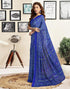Vasthrlay Womens Printed Royal Blue Saree With Unstitched Blouse Piece