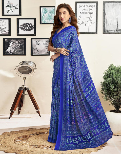 Vasthrlay Womens Printed Unstitched Brown Saree