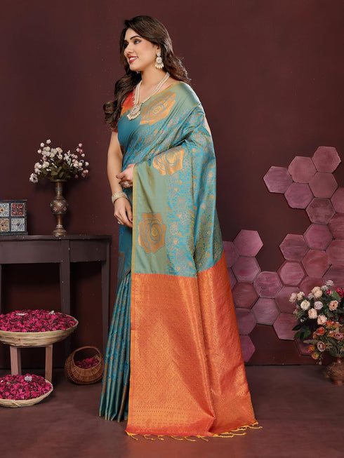Vasthrlay Kanchipuram Saree Soft Silk Seagreen