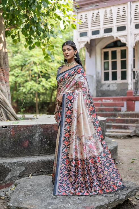 Vasthrlay Tussar Silk Saree Patola Ikkat