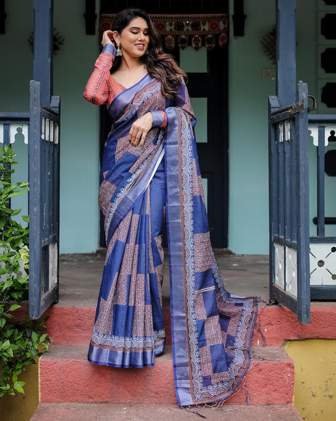 Vasthrlay Turquoise Floral Embroidered Saree