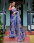 Vasthrlay Turquoise Floral Embroidered Saree