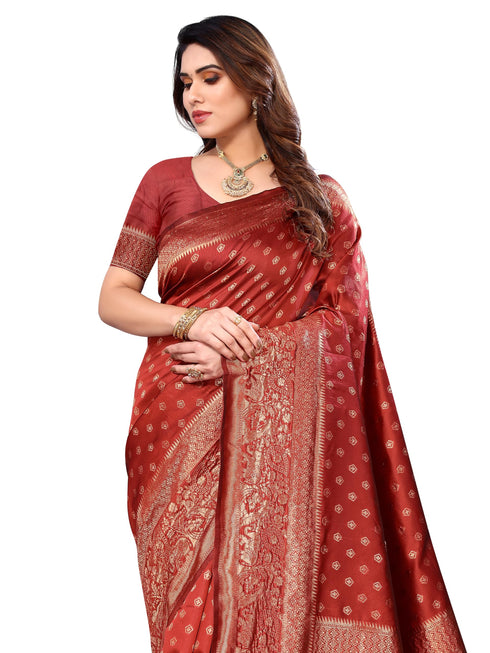 Vasthrlay Pink Kanjivaram Unstitched Saree