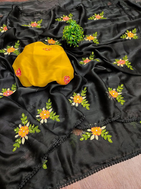 Vasthrlay Vichitra Embroidery Brown Black