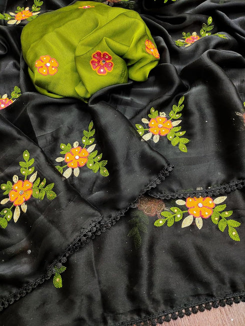Vasthrlay Vichitra Embroidery Brown Black