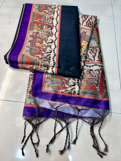 Vasthrlay Tussar Ghicha Traditional Kalamkari Madhubani