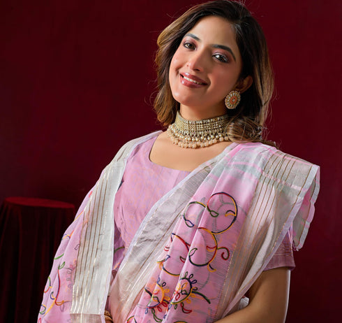 Vasthrlay Pink Embroidery Saree