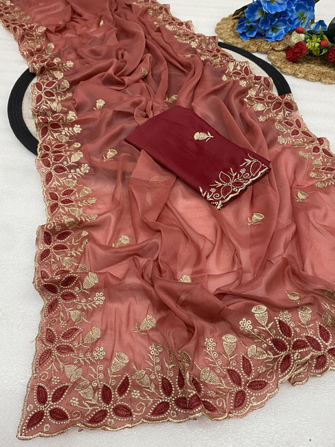Vasthrlay Pink Embroidery Saree