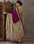 Vasthrlay Printed Tassels Dark Purple | Mehndi Green Saree With Unstitched Blouse Piece