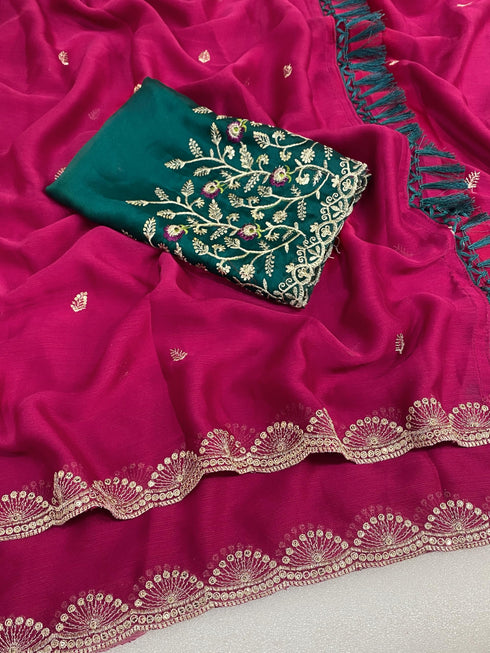 Vasthrlay Pink Georgette Embroidery Saree