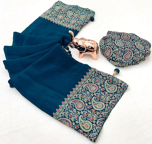 Vasthrlay Printed Ajrakh Floral