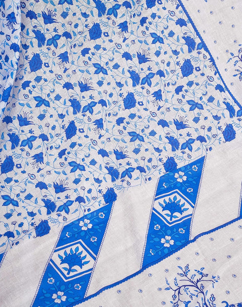 Vasthrlay Womens Printed Unstitched White Saree