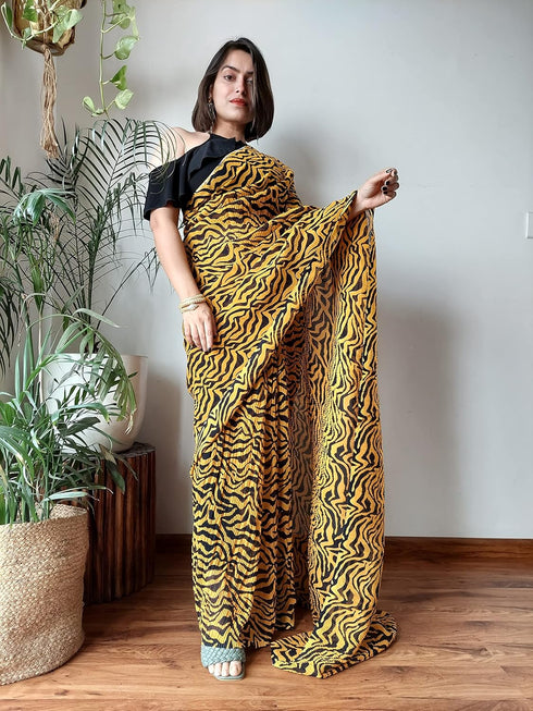 Vasthrlay Georgette ST ZEBRA CRUSH Mustard