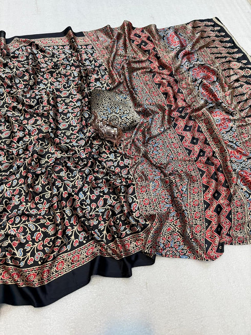Vasthrlay Ajrakh Saree Crepe