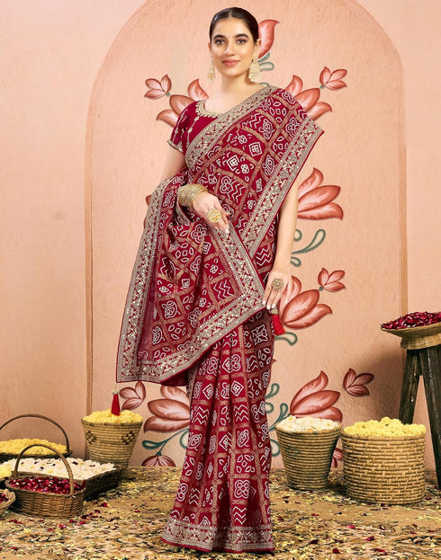 Vasthrlay Georgette Embroidery Unstitched Dark Green Saree