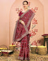 Vasthrlay Georgette Embroidery Dark Red Saree With Unstitched Blouse Piece