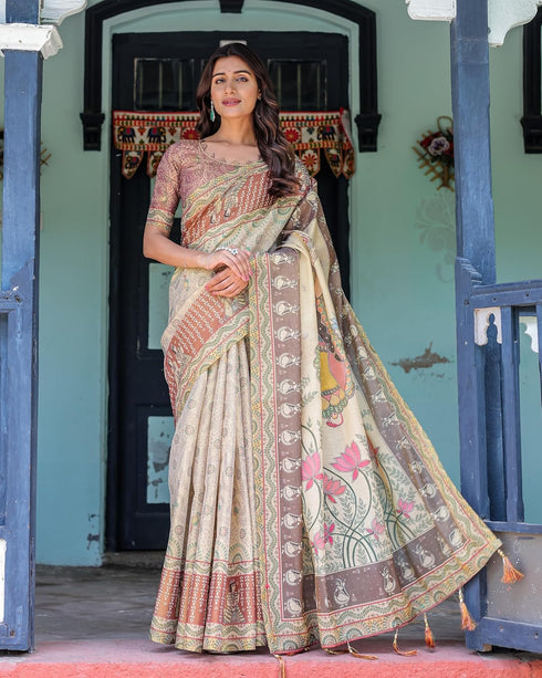 Vasthrlay Handloom Multicolour Pink Blue Saree