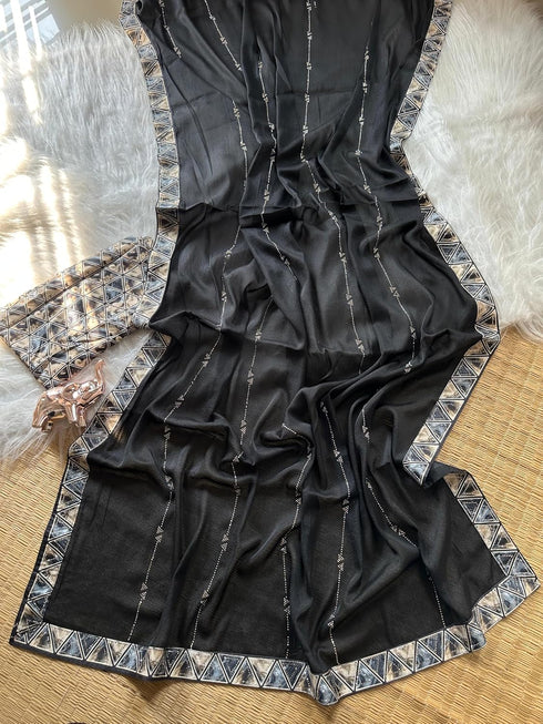 Vasthrlay Vichitra Embroidery Brown Black