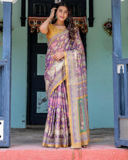 Vasthrlay Handloom Multicolour Pink Blue Saree
