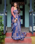Vasthrlay Turquoise Floral Embroidered Saree