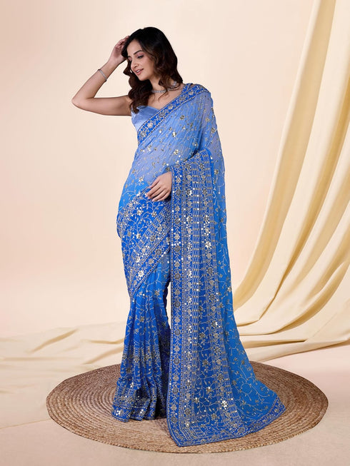 Vasthrlay Georgette Embroidery Unstitched Skyblue Ethnic Wear