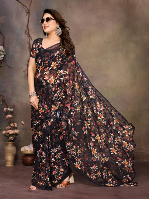 Vasthrlay Brown Unstitched Saree
