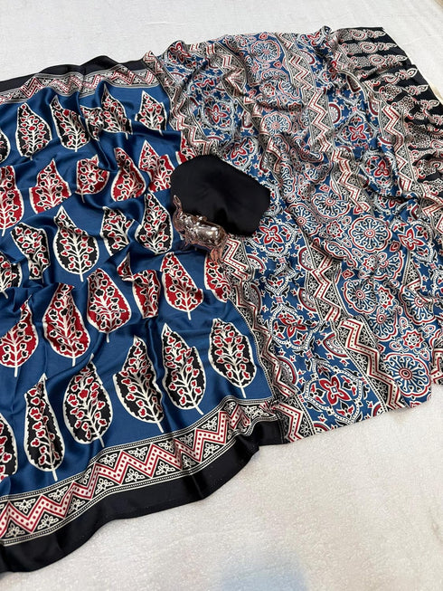 Vasthrlay Ajrakh Saree Crepe