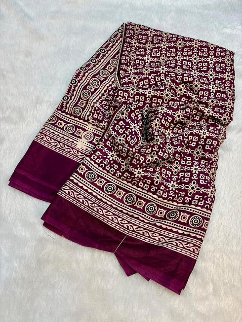 Vasthrlay Ajrakh Saree Crepe