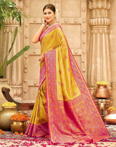 Vasthrlay Womens Banarasi Unstitched Yellow Saree