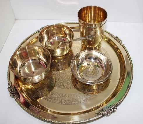 Pure Brass 6 Pcs Dinner Set |Thali Set