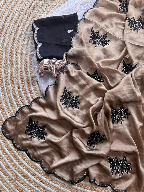 Vasthrlay Vichitra Embroidery Brown Black