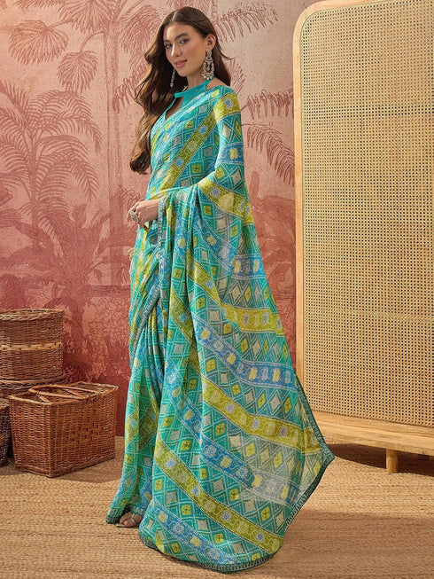Vasthrlay Chiffon Bandhani Unstitched Purple Saree