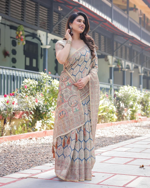 Vasthrlay Turquoise Tassels Traditional Saree