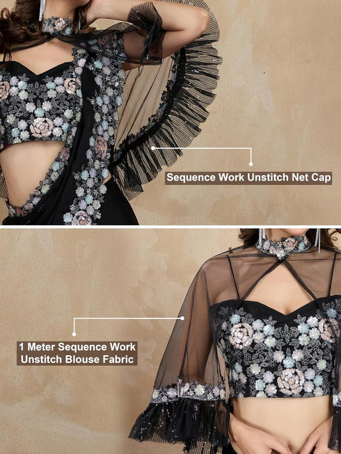 Vasthrlay Embroidery Siroski Unstitch Black Ethnic Wear