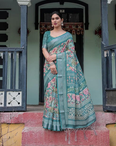 Vasthrlay Floral Prints Tasseled Saree
