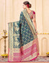 Vasthrlay Womens Weaving Navy Blue Saree With Pink Unstitched Blouse Piece