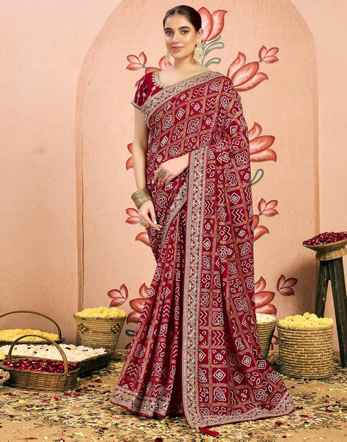 Vasthrlay Georgette Embroidery Unstitched Dark Green Saree