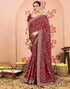 Vasthrlay Georgette Embroidery Dark Red Saree With Unstitched Blouse Piece