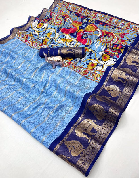 Vasthrlay Kalamkari Contrast Royalblue