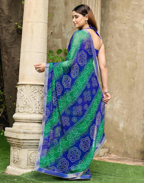 Vasthrlay Chiffon Bandhani Unstitched Green Saree