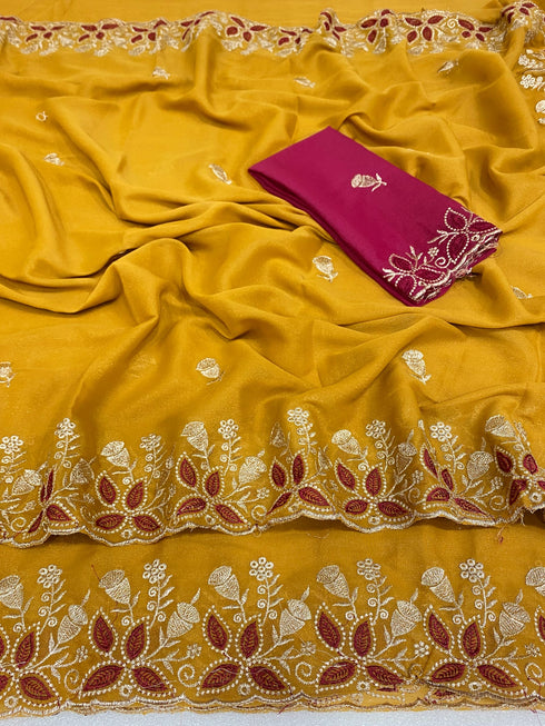 Vasthrlay Pink Embroidery Saree