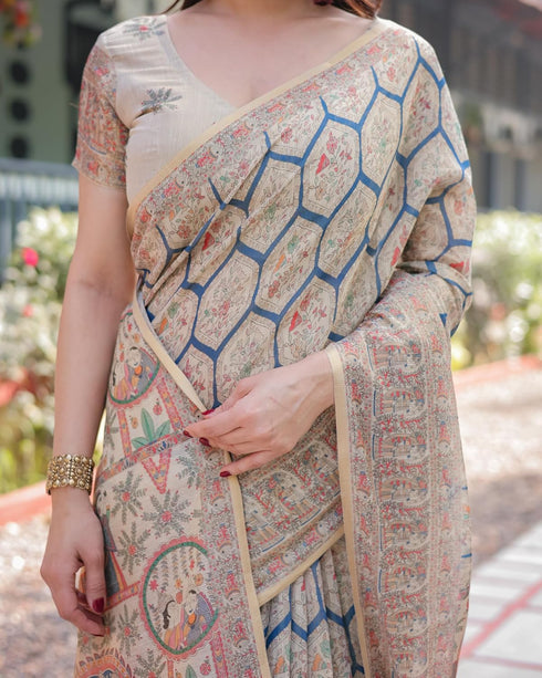 Vasthrlay Turquoise Tassels Traditional Saree